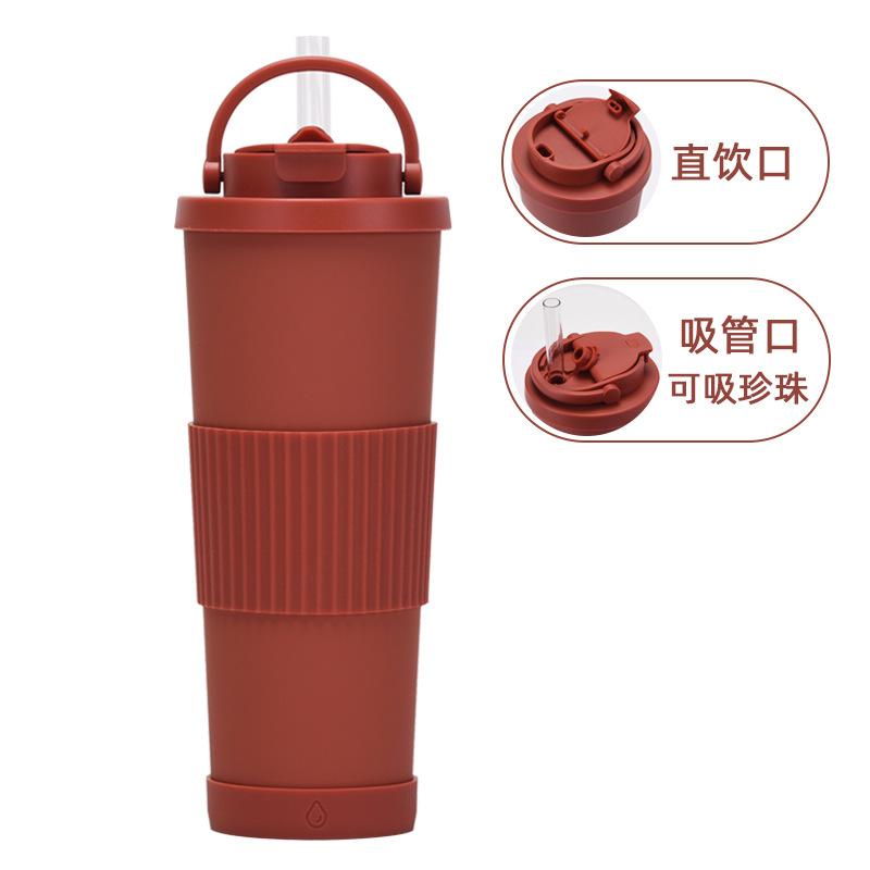 

830Ml Large-Capacity Thermos Cup, Convenient Handle, One Cover, Double Drink Belt, Waist Cover, Water Cup, Large Hole Straw, Water Cup 830ml
