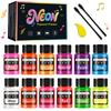 12-Color Neon Fluorescent Powder Kit 20ml Oil Water Dual-Use for DIY Resin Crafts Printing Art Pigments