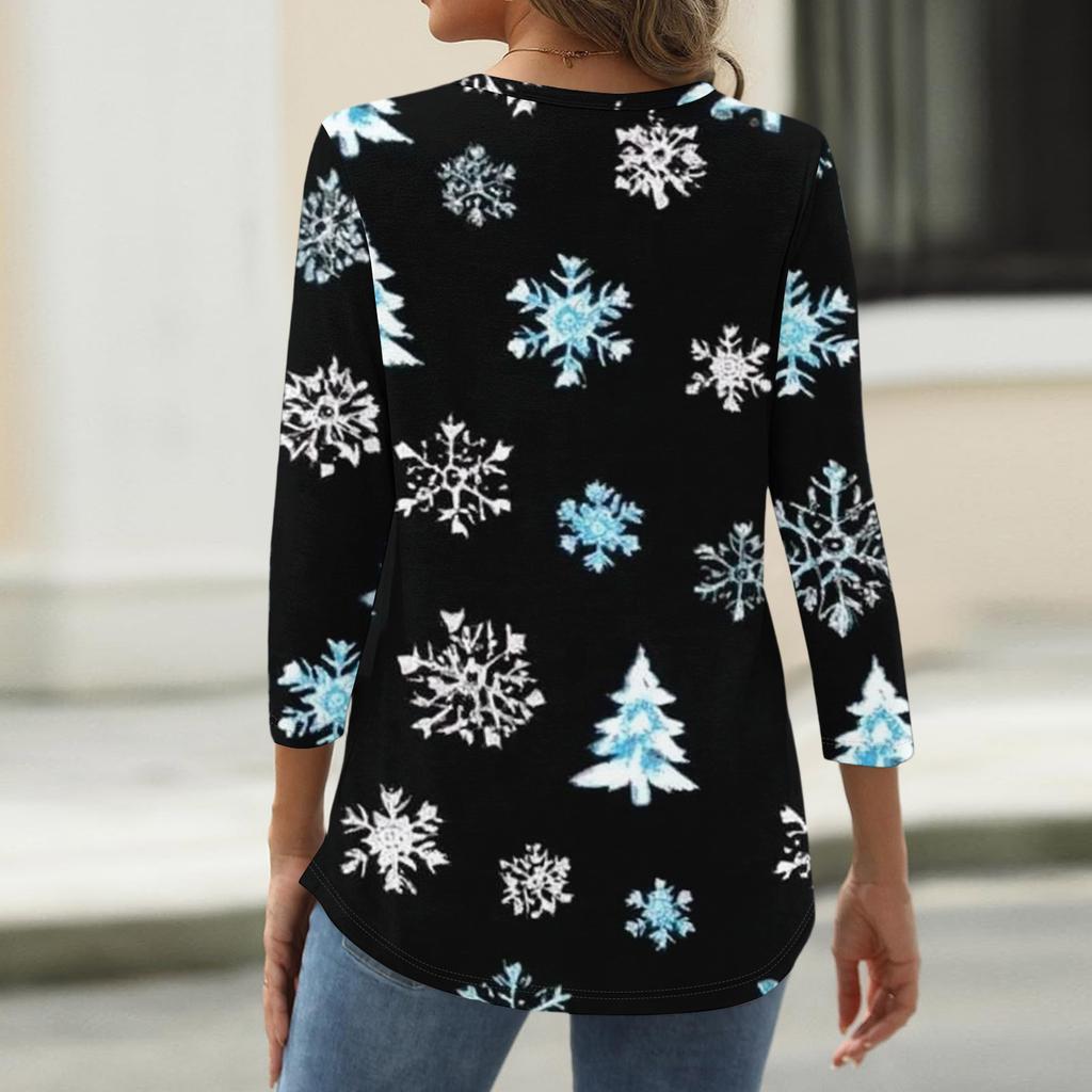 Women's Fashion Casual Christmas Printed Round Neck Long Sleeve Pullover Top