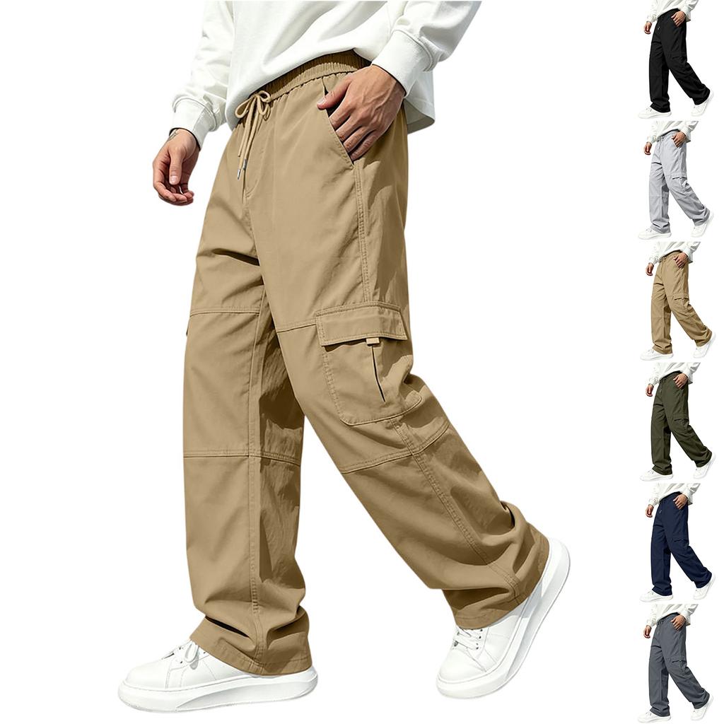 Herren Cargo-Hose Elastischer Bund Mehrere Taschen Gerade Weiter Beinteil Lässig