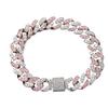 12mm Two Tone Iced Out Pink and Silver CZ Cuban Link Bracelet Hip Hop Jewelry for Women Men In Stock Ready To Ship