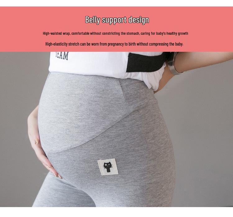 High-Waisted Summer Maternity Leggings – Nine-Point Length, Lightweight & Elastic for Abdominal Support