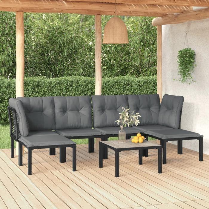 VidaXL Garden Lounge Set 7 Pcs, Patio Furniture Set, Outdoor Furniture, Patio Chair, Modern, Black and Grey 3187763
