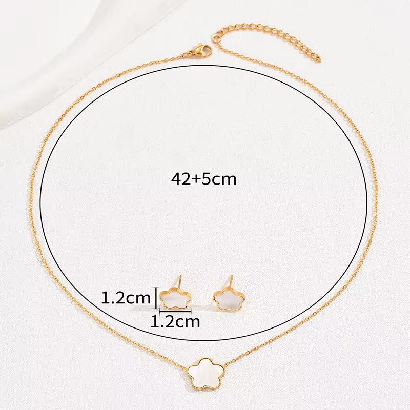 Conjunto de Joyería Minimalista de Trébol de Cuatro Hojas para Mujer Chapado en Oro Esmalte Negro/Blanco Madre Perla Conjunto de Collar y Pendientes