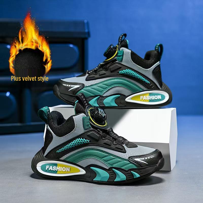 

Boys High-Top Cotton Sports Shoes with Rotating Button - Autumn 2025 Collection for Primary School Students 35