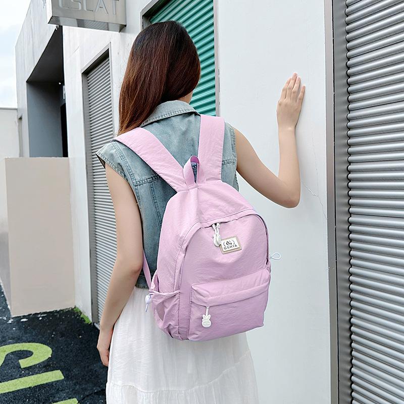 Korean Ins Style Schoolbag Female College Student Large Capacity Solid Color Simple Travel Backpack High School Student Class Backpack