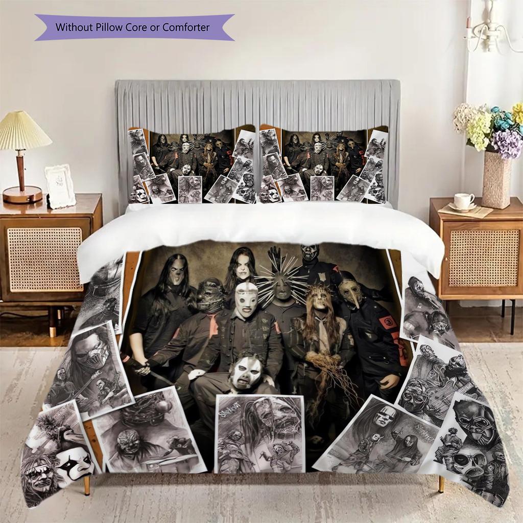 Slipknot Rock Band Bedding (1 * duvet cover + 2 * pillowcase, without core) 2D Flat Duvet cover and pillowcase Bedding set Soft and comfortable