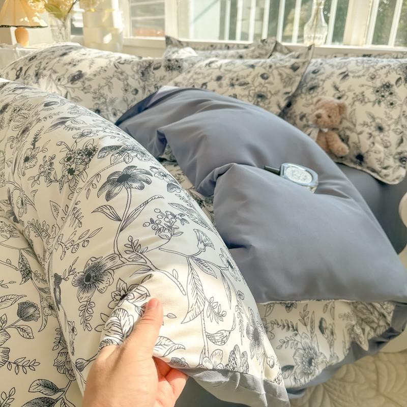 Romantisches Elegantes Bettwäsche-Set Weicher Schicker Blumenblüten-Druck Bettbezug Hautfreundliches Bettlaken Kissenbezüge 4 Teile Einzel Doppel König