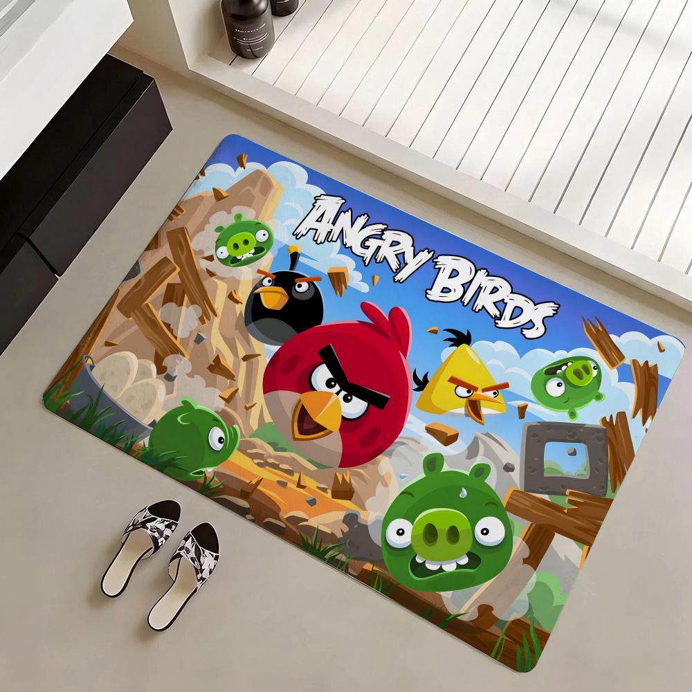 A-Angry Birds Game Floor Mat Eco Flannel Doormat Non-Slip Odorless Indoor Soft Short Plush Floor Rug