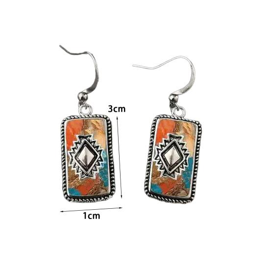 1 par Lady Bohemian øredobber Vintage etnisk stil dingle øredobber Faux turkis avlang form krok øredobber Prom Daily Travel Øresmykker