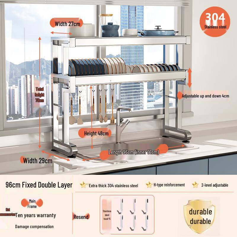 Handun Double-Layer 304 Stainless Steel Dish Drying Rack