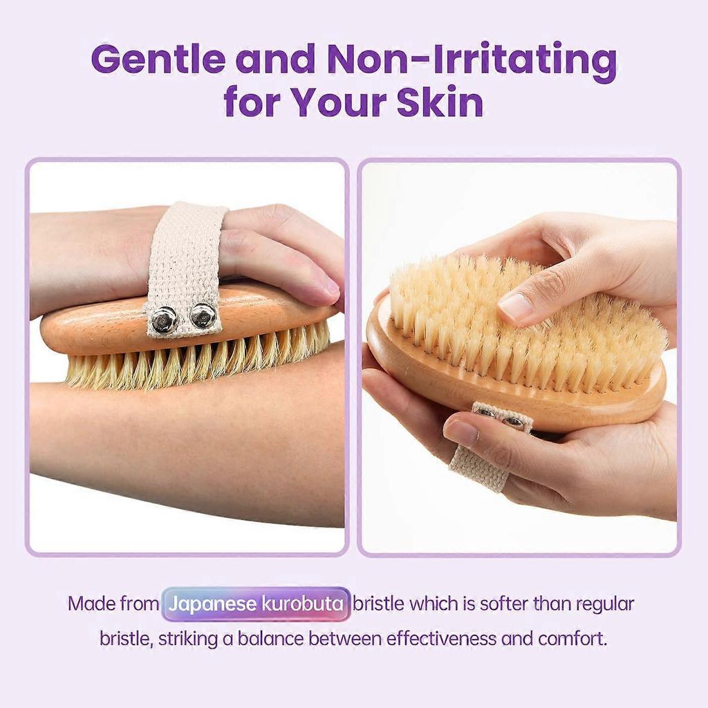 Dry Brushing Body Brush with Natural Bristles for Lymphatic Drainage, Cellulite Reduction, Skin Exfoliation & Detox