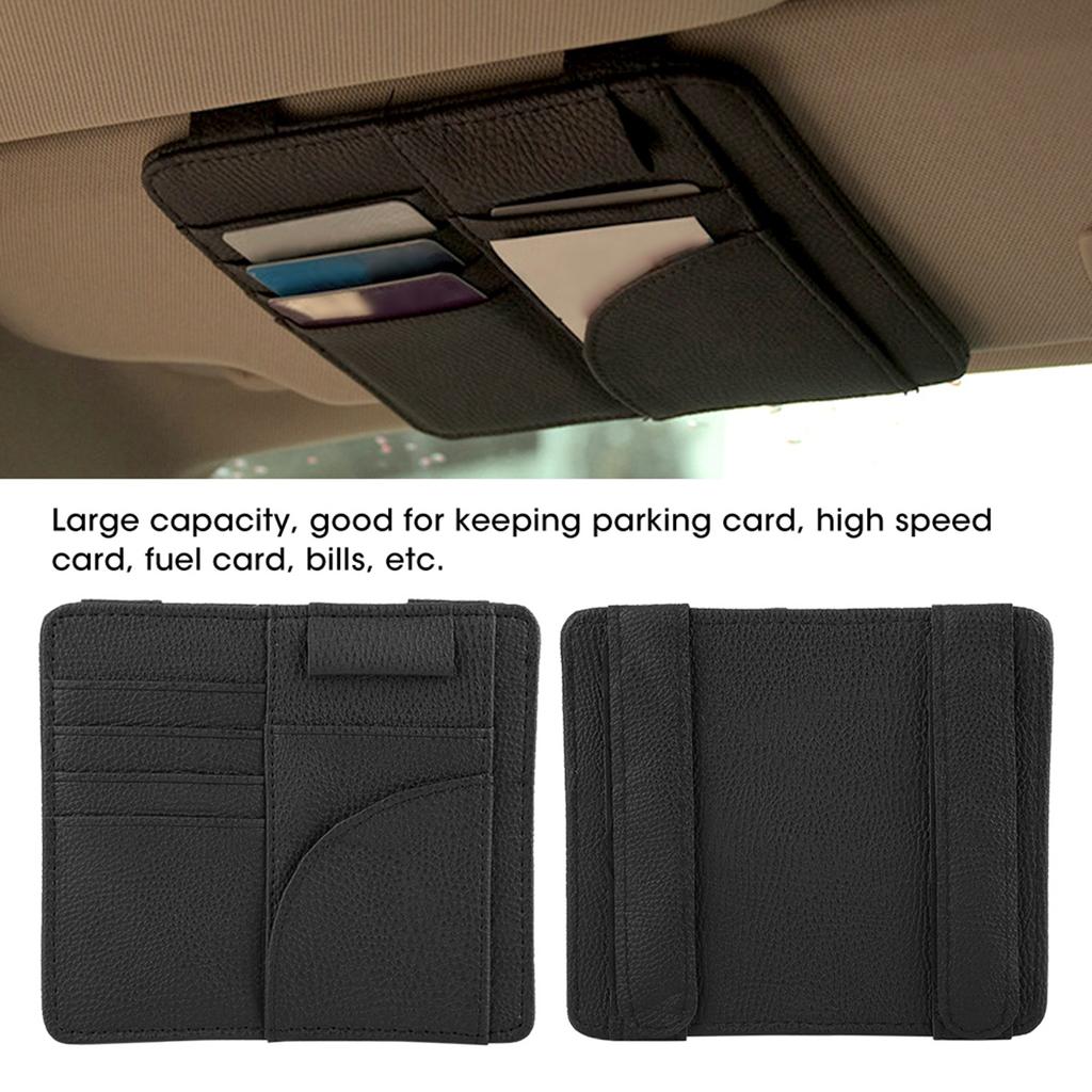 Multi functional Car Sun Visor Card Bill Holder Organizer PU Leather Storage Bag Black
