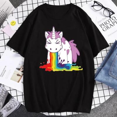 Funny Unicorn Rainbow Printed Summer Men's High Quality Cotton T Shirts Tops Casual Cartoon T-shirts Tops Summer Women's Top