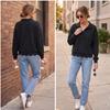Women's Neck Sweatshirt Pullover Top with Scalloped Hem for Casual Everyday Wear