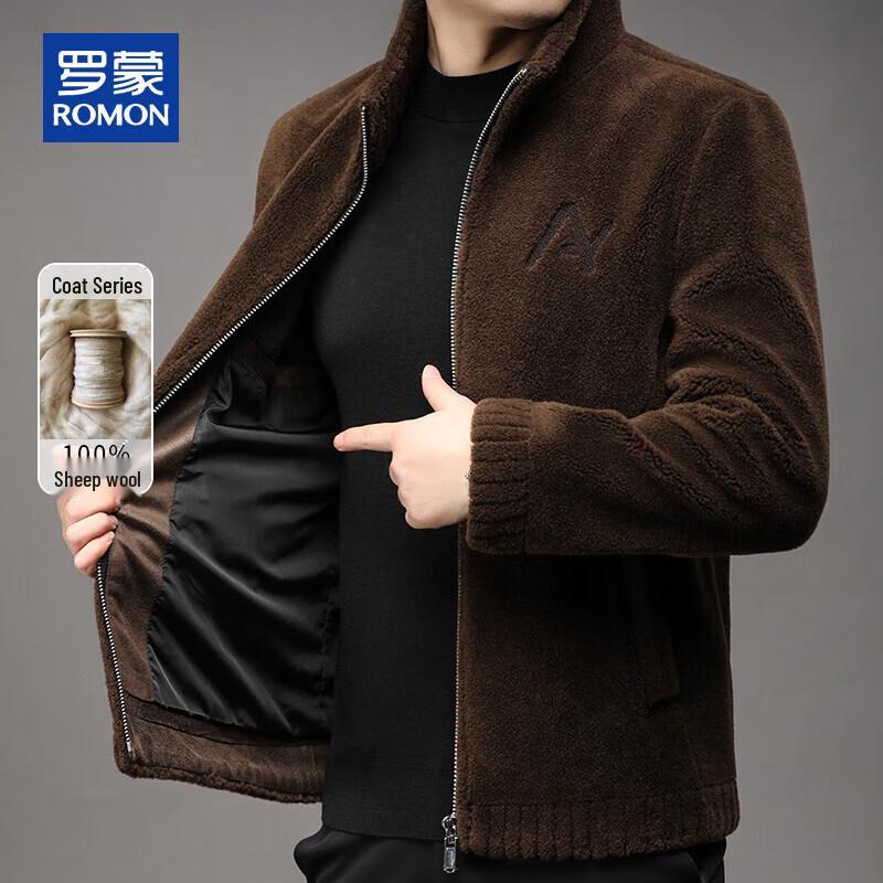 ROMON Men's 100% Wool Stand Collar Winter Jacket