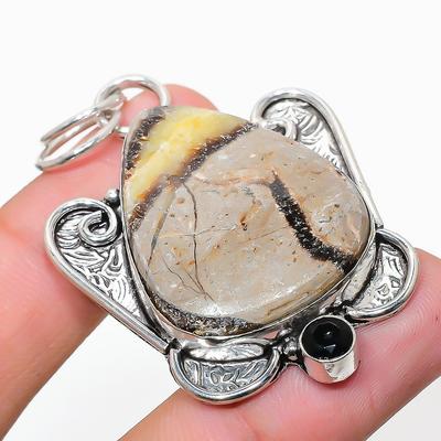 Naturalny Kamień Septariowy, Kamień Szlachetny Spinel Srebro Próby 925 Wisiorek 2,25" j6A33