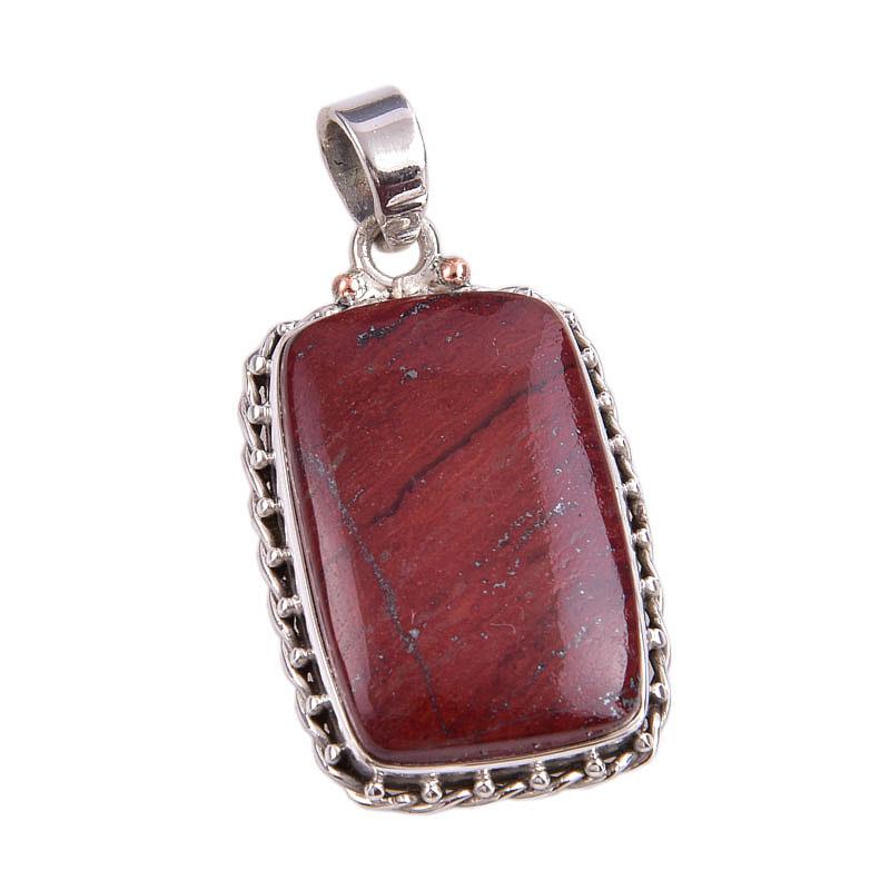 Natürlicher Roter Jaspis Edelstein 925 Massiver Sterlingsilber Schmuck Anhänger 1,50" b1Z77