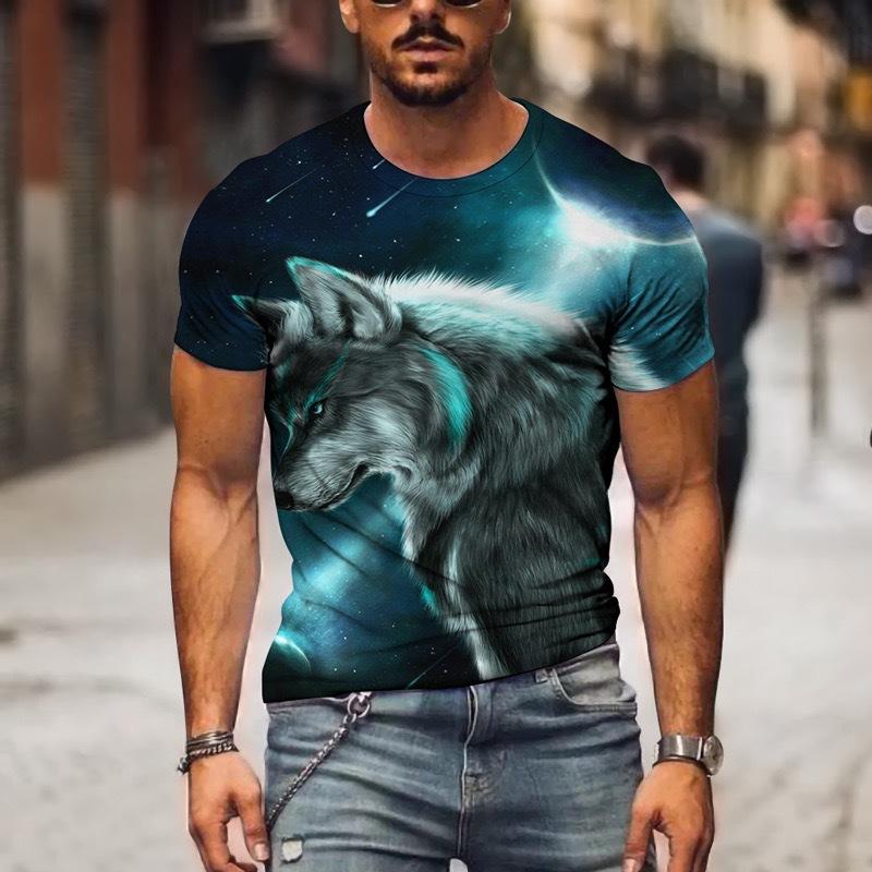 Wolf Picture Men's T-shirt Printing 3D Casual Trend Round Neck Quick-drying Short-sleeved T-shirt