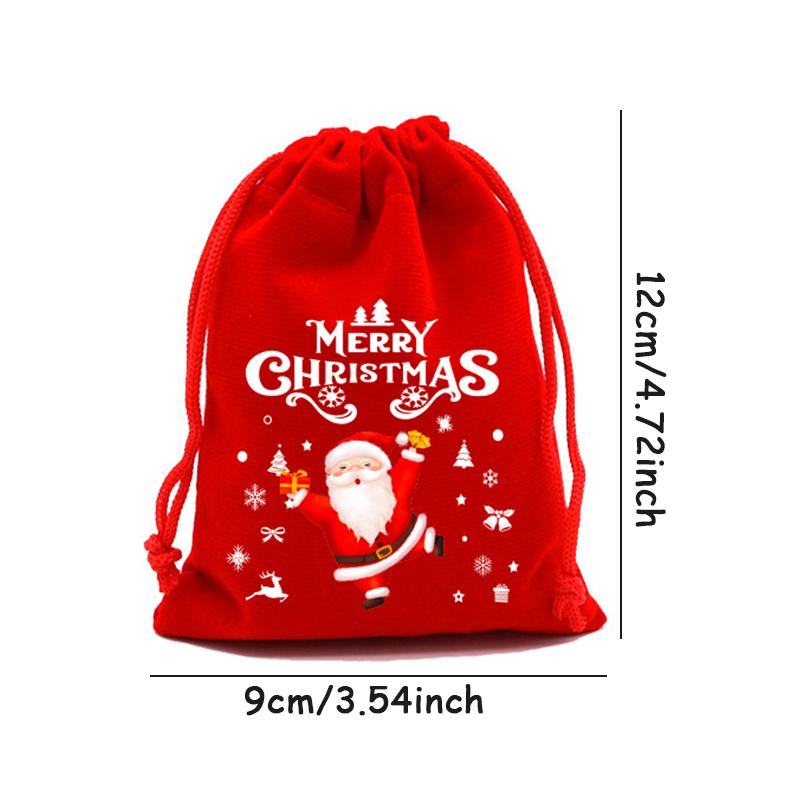 12/24pcs Christmas Lint Gift Bags Drawstring Pouch Party Return a Salute Gift Packing Bag Xmas Party Supplies Gift Favor Navidad