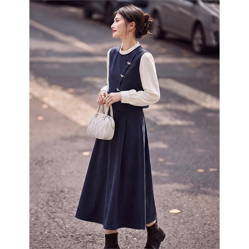 Elegant Temperament Fake Two-Piece Spliced Midi Dress
