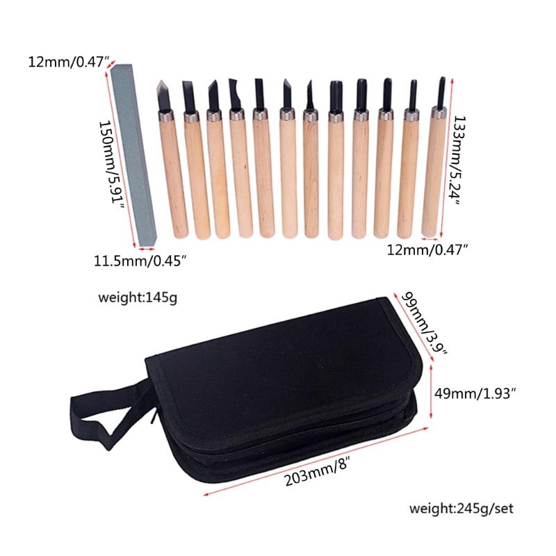 12Pcs Wood Carving Tools Set with Chisels,Gouges,Scrapers,V Parting,Relief Tools