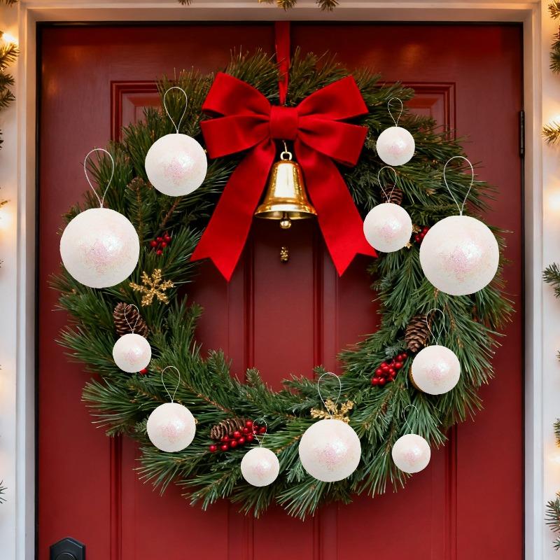 White Christmas Round Balls Foam Glitter Xmas Tree Ball Hanging Pendants Home New Year Navidad Party Decoration Gifts Wholesale