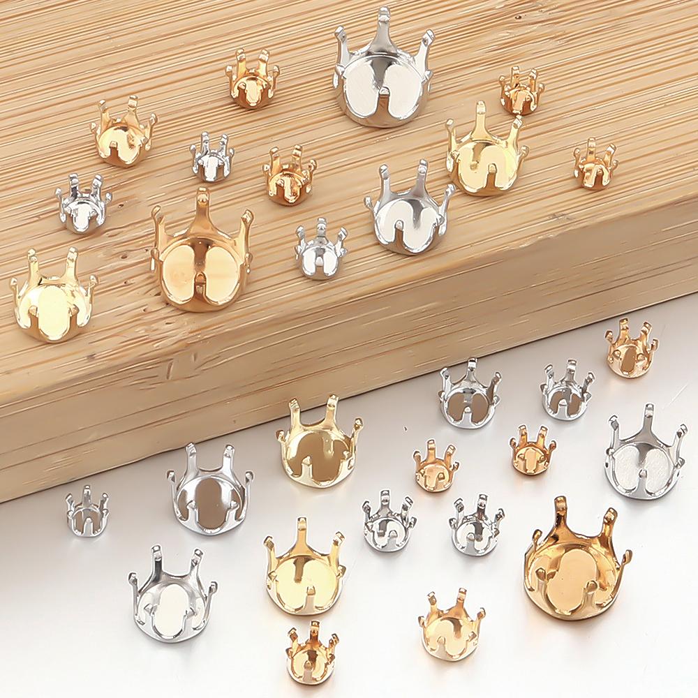 20-100pcs Square Round 4 5 6 7 8 10mm Crystal Glass Cabochons Base Metal Claw Settings Stud Earring Base Cabochon Came Tray
