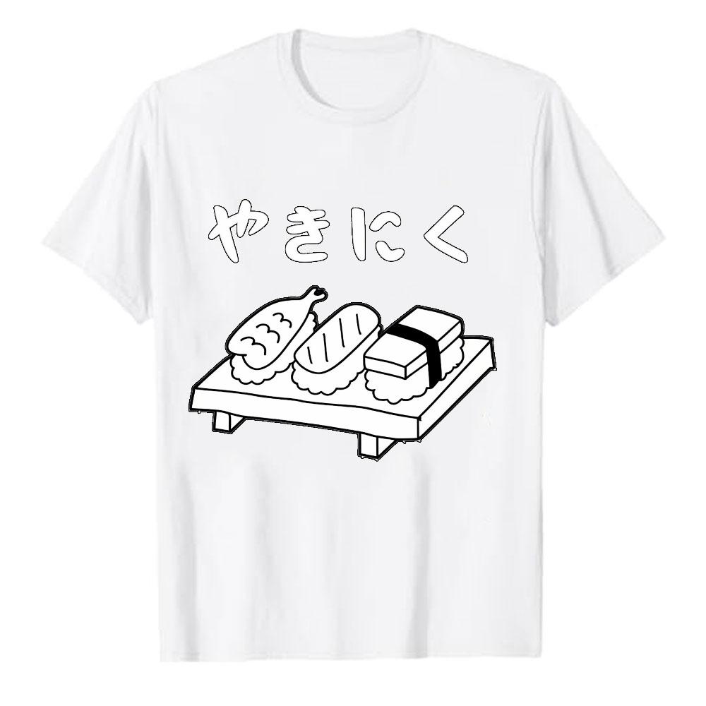 Funny Japanese Sushi Illustration TShirt Crew Neck Short Sleeve Regular Tops Oneck Ropa Hombre Streetwear Cotton Tee Tops