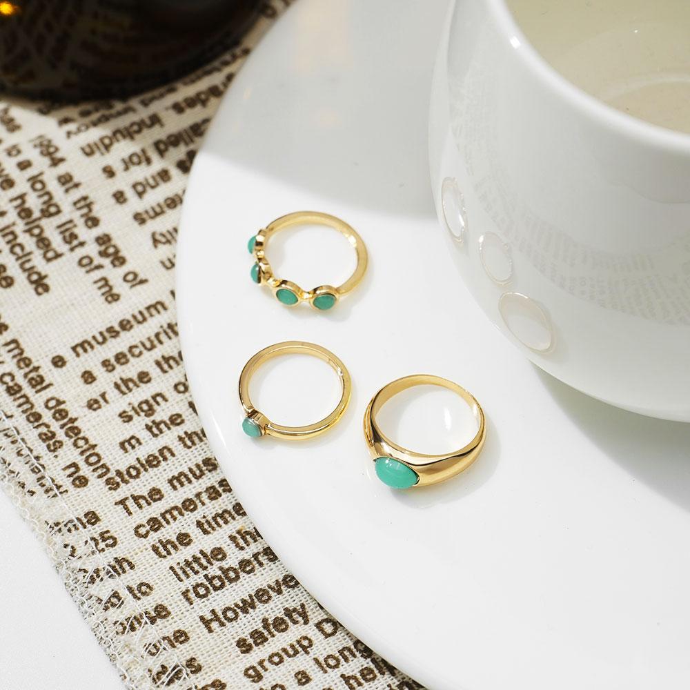 2024 6 Ringe / Set Hellgrüner Edelstein Geschenkring Set Offen Mode Geschenk Party Damenring