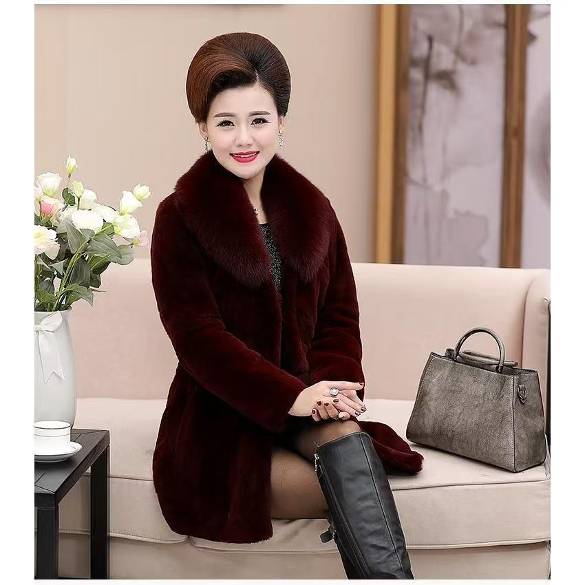 New imitation rabbit fur coat women's medium and long slim and thin fox fur collar mink hair thickened coat