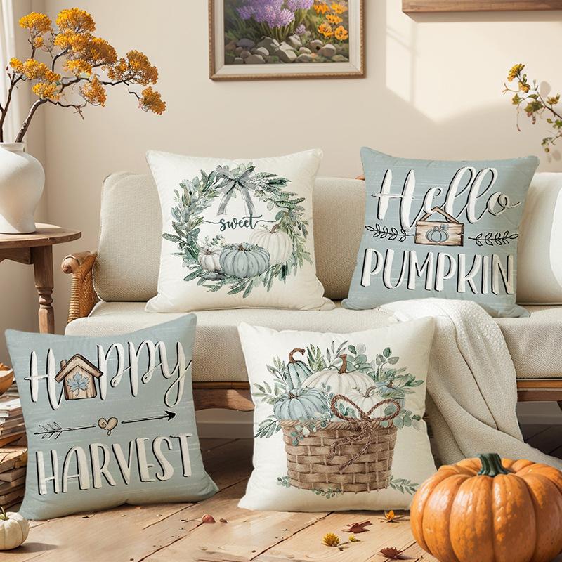 Autumn Pumpkin Pillow Cover Harvest Series Polyester Letter Print Sofa Decorative Cushion Cover Bedroom Cushion