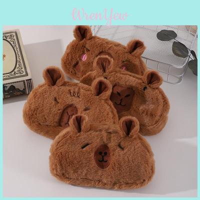Capybara Plush Pencil Case With Soft Short Plush Large Capacity For Kids And Teens