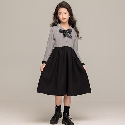 2024 Herbstkleid für Mädchen im koreanischen Stil mit Schleife und Hemdkragenrock