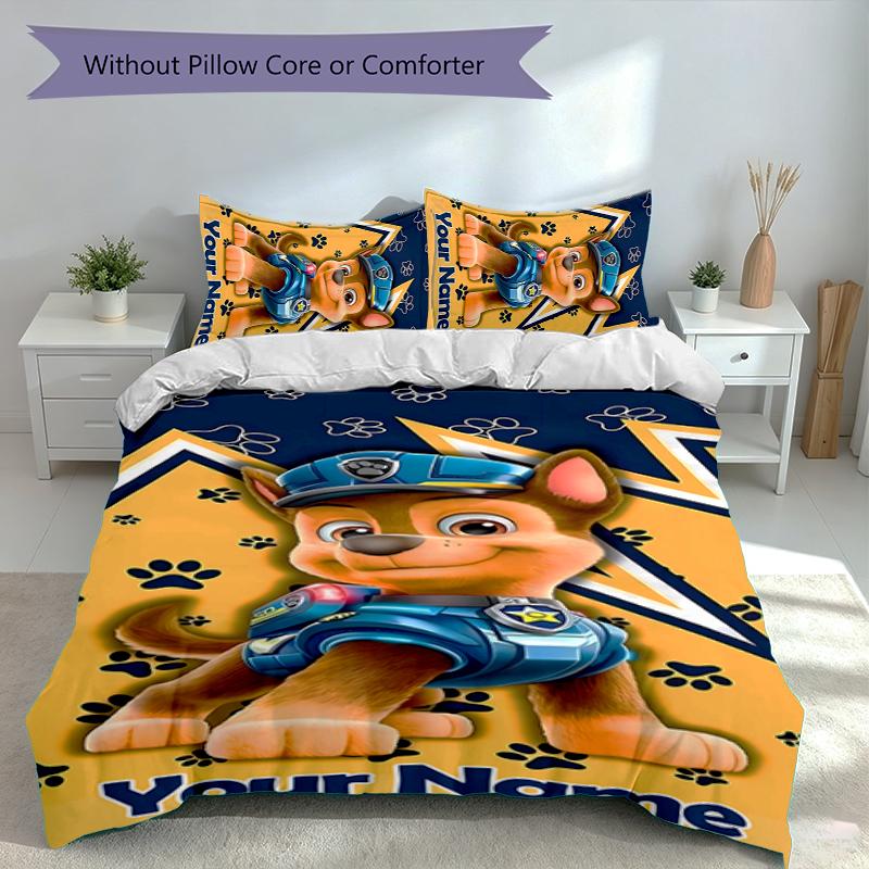 3pcs Custom Name Paw Patrol Bedding Set,Includes 1 Duvet Cover and 2 Pillowcases,All-season Bedroom Decor
