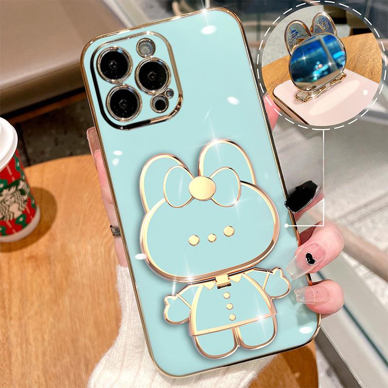 

iPhone 16 mobile phone case creative cute rabbit mirror stand Apple 15 Promax protective case 14/13 iPhoneSE 2020
