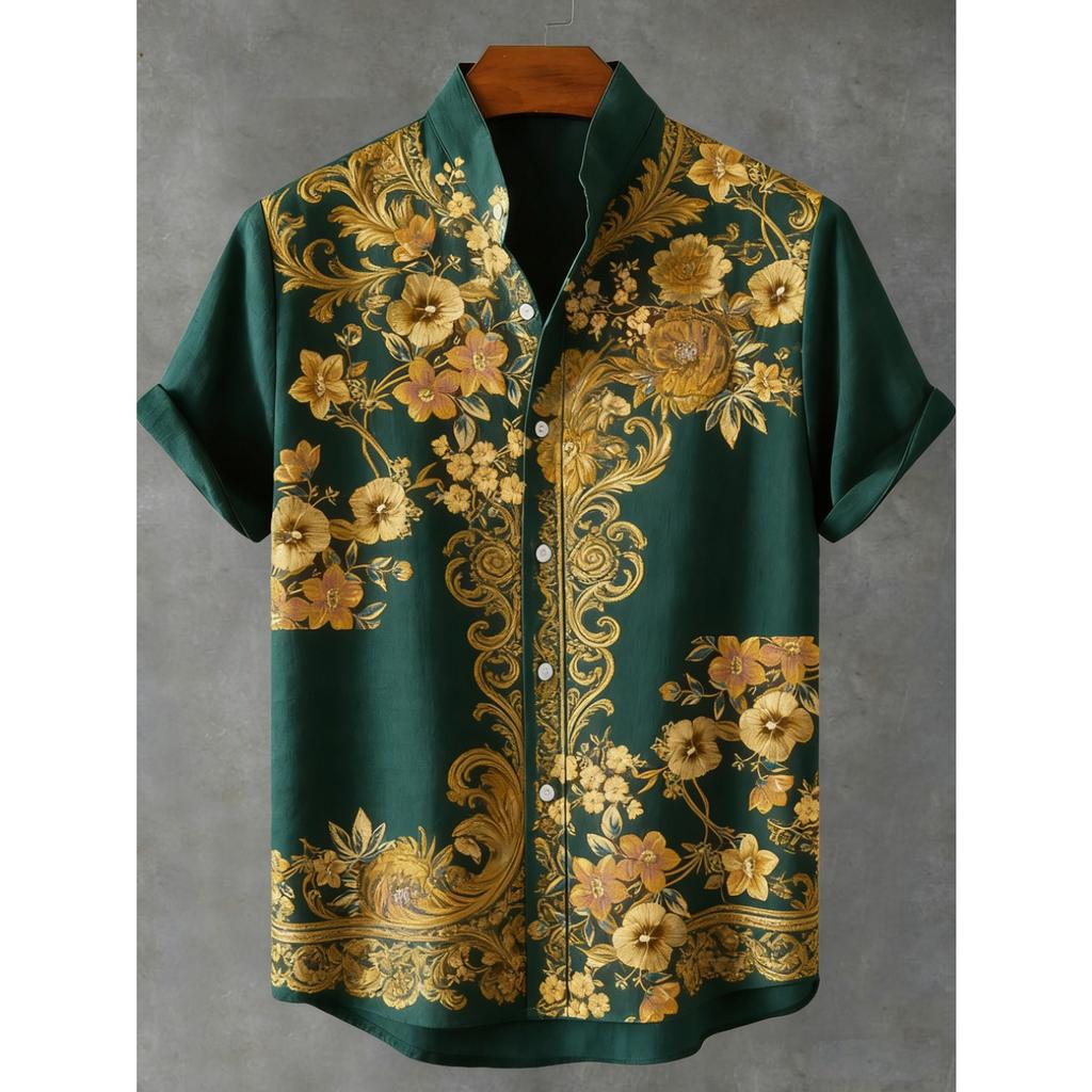 Men's Summer Retro Linen Short Sleeve Shirt HD Natural Floral 3D Printed Shirt Hawaiian Vacation Outdoor Fishing Clothes for Men
