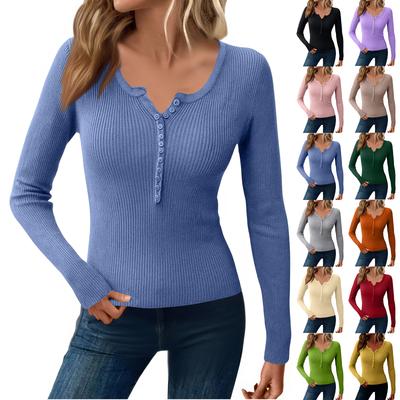 Damenmode Einfarbiges Unterhemd Langarm Pullover T-Shirt Tops