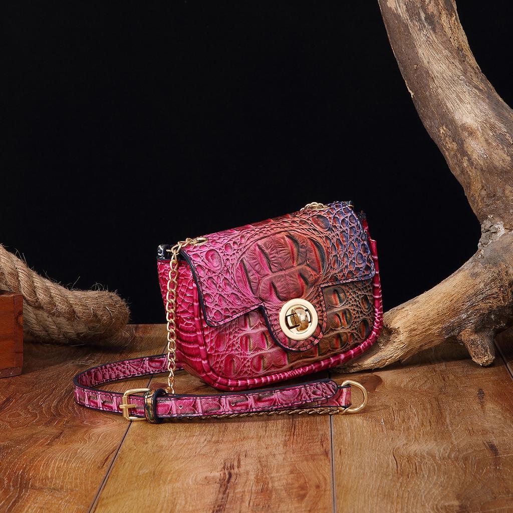 Independent Stand Crossbody Single Shoulder Retro Women's Bag with Multi-color Crocodile Pattern Brahmin