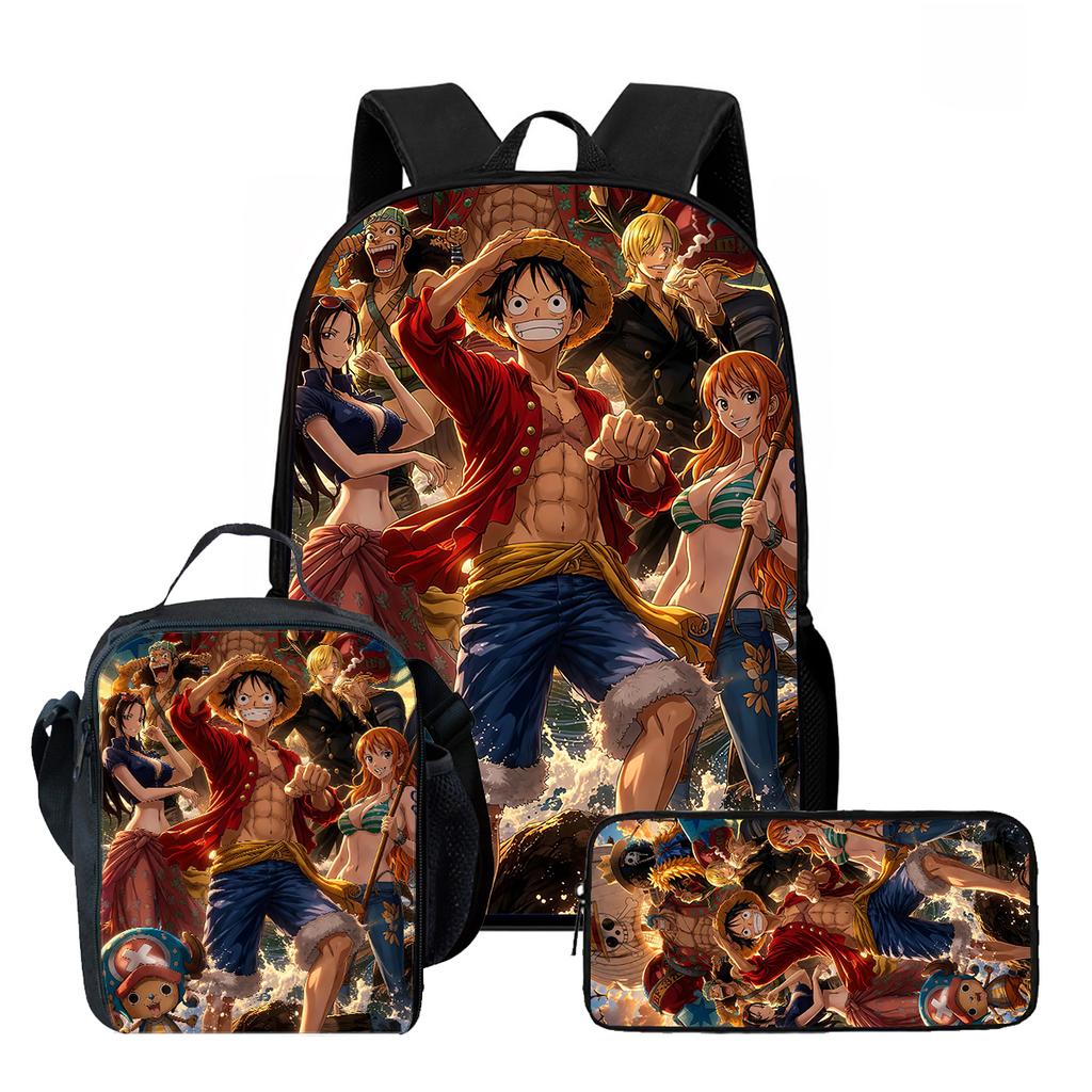15 Inch One Piece 3-in-1 Backpack Set Unisex for Boys and Girls Age 6-10, Light Weight School Kit with Lunch Bag & Pencil Case