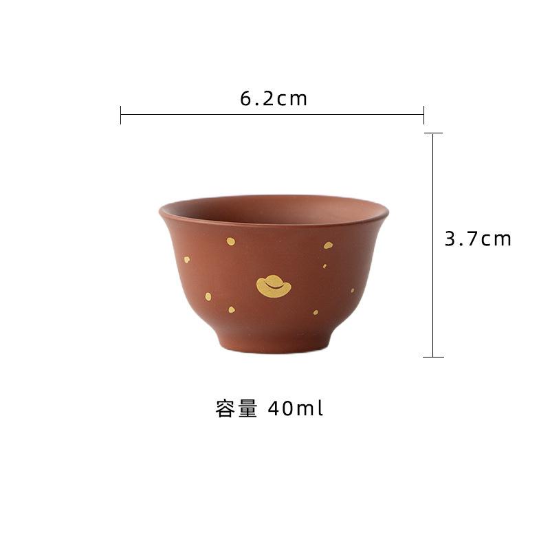 2pc/lot Purple Clay Gold Dot Ingot Teacup Zen Tea Bowl Beautiful Tea Cup Tea-tasting Personal Cup Jianzhan Master Cups Tea 40ml