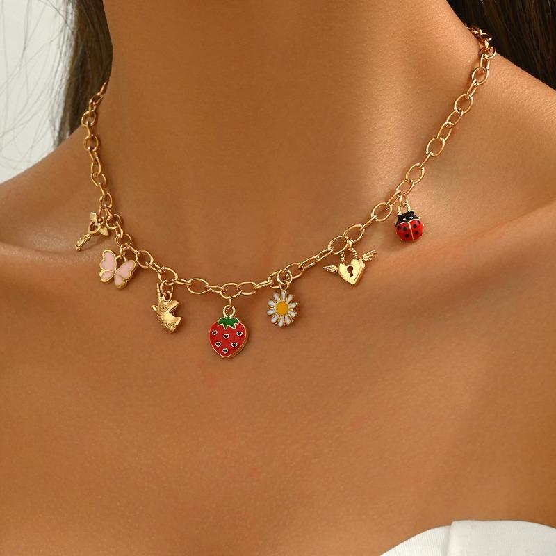 Fashion Versatile Multi Element Alloy Fruit Daisy Necklace For Women