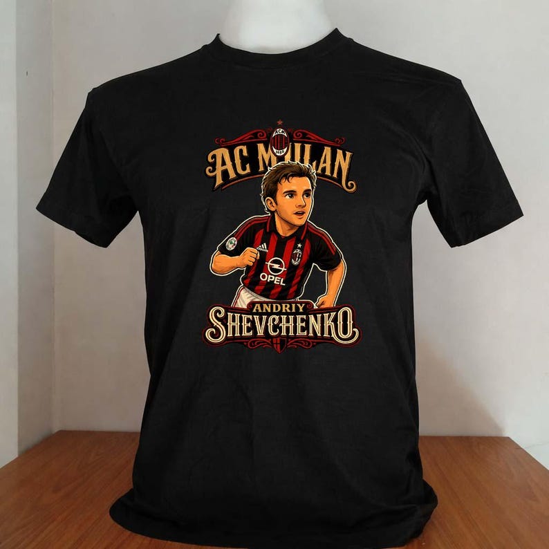 andriy shevchenko ac milan cartoon shirt graphic number black color S