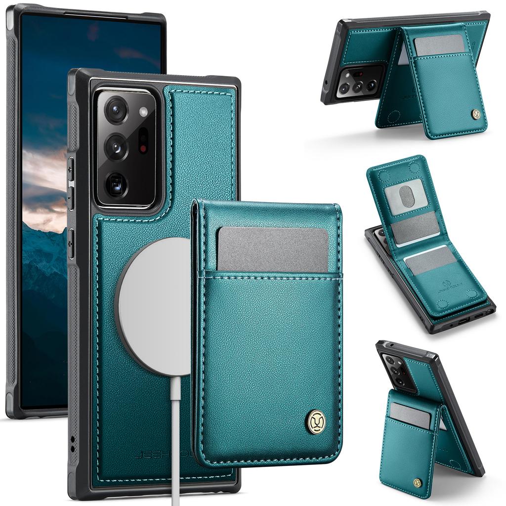 For Samsung Galaxy Note20 Ultra Leather Back Cover Compatible with MagSafe JEEHOOD J06 Phone Case with Card Bag RFID Blocking