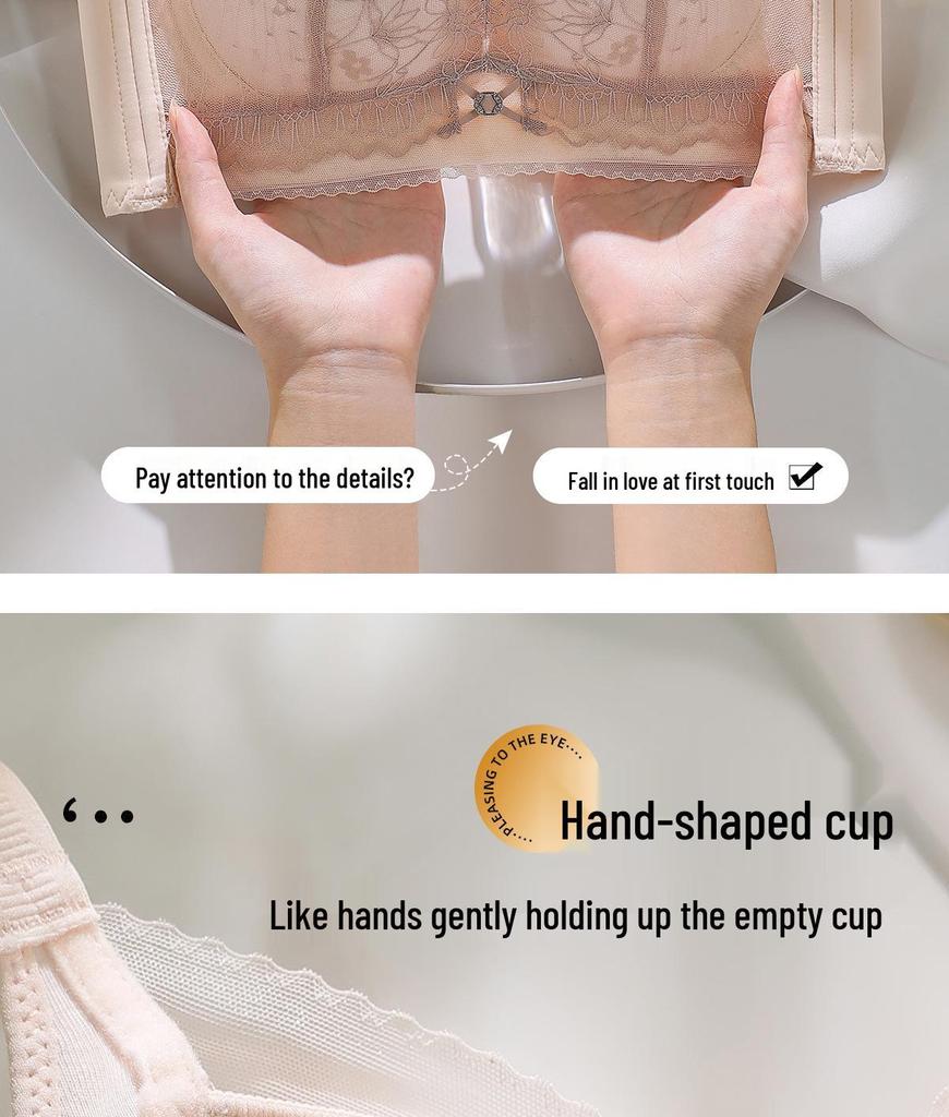 Elegant Cartoon Lace Bra for Women - Small Bust Lift, Side Support, Anti-Sagging, Wire-Free Design