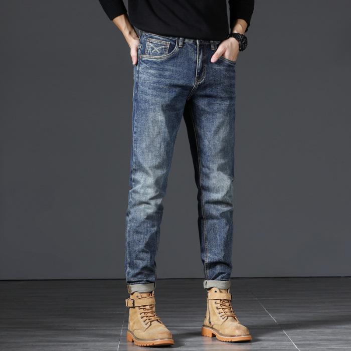 

Мужские ностальгические ретро эластичные джинсы прямого кроя для осени и зимы 33 темно-синий