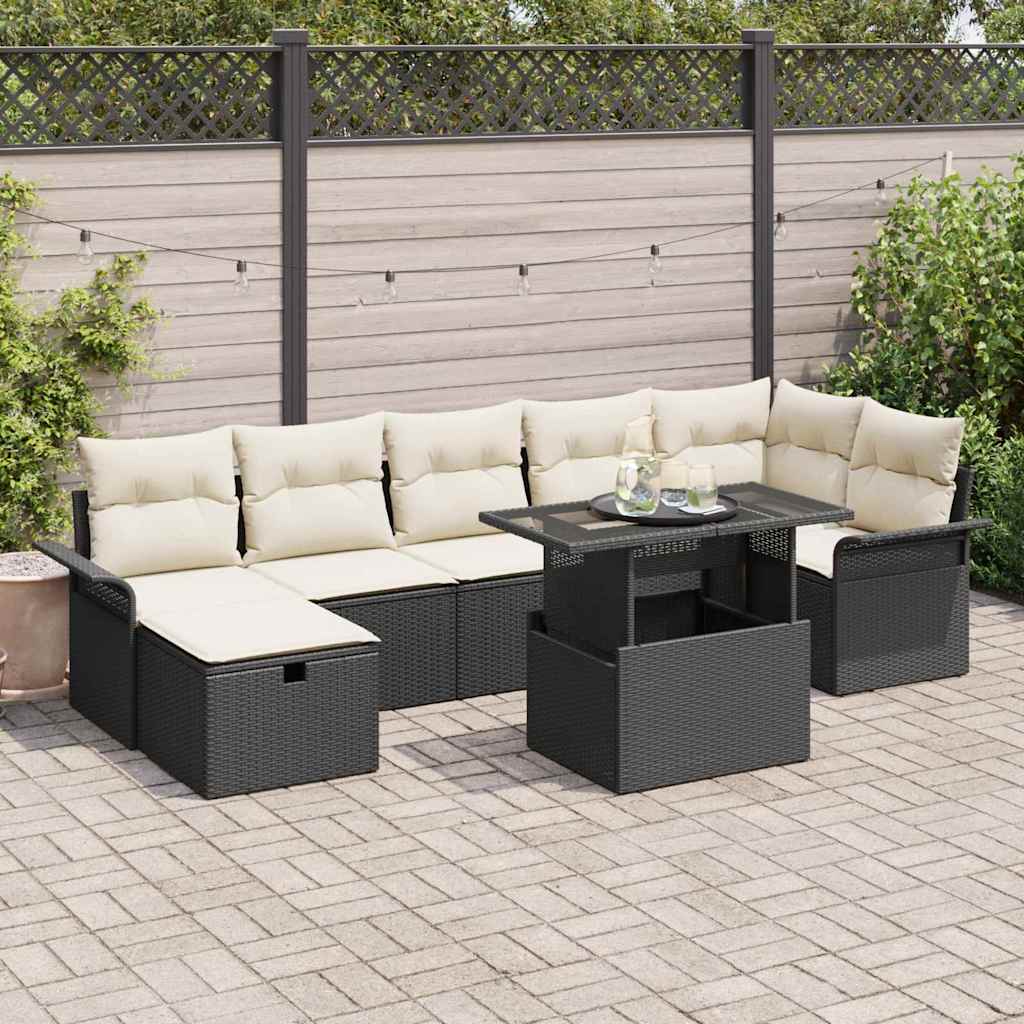 Garden Sofa Set with Cushions 8 pcs Black Poly Rattan