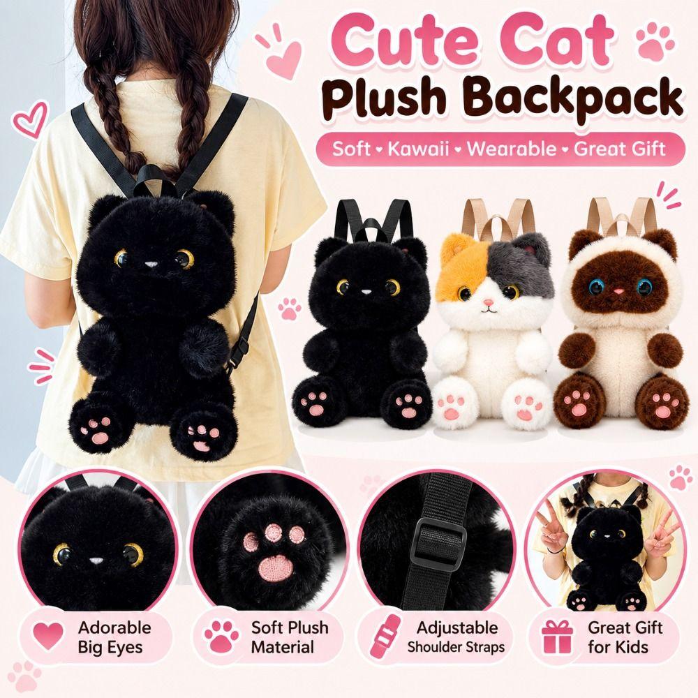 Soft Stuffed Animal Backpack Plush Cat Plush Toy Gifts Cat Plush Backpack  for Kids