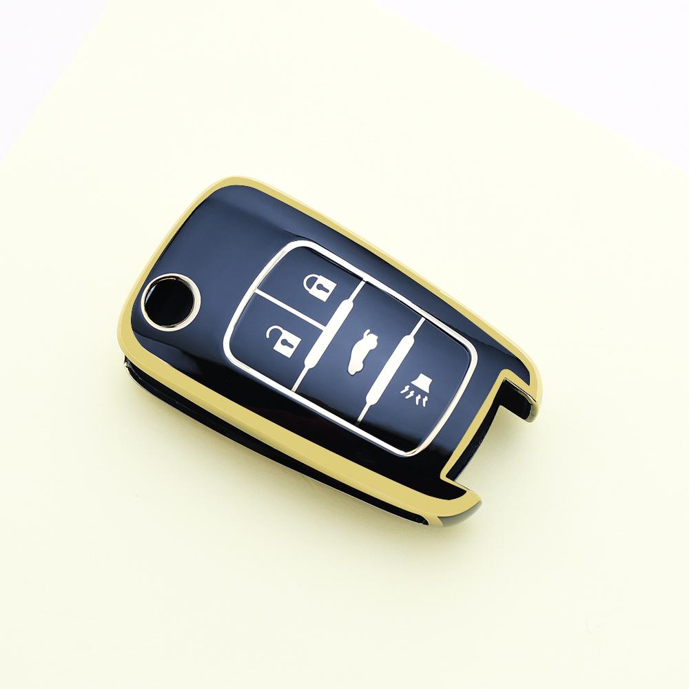 Gold Edge Tpu Car Key Case Cover Keyless Shell Fob Bag For Chevy Equinox Malibu Sonic Gmc Terrai Chevrolet Impala Camaro Cruze