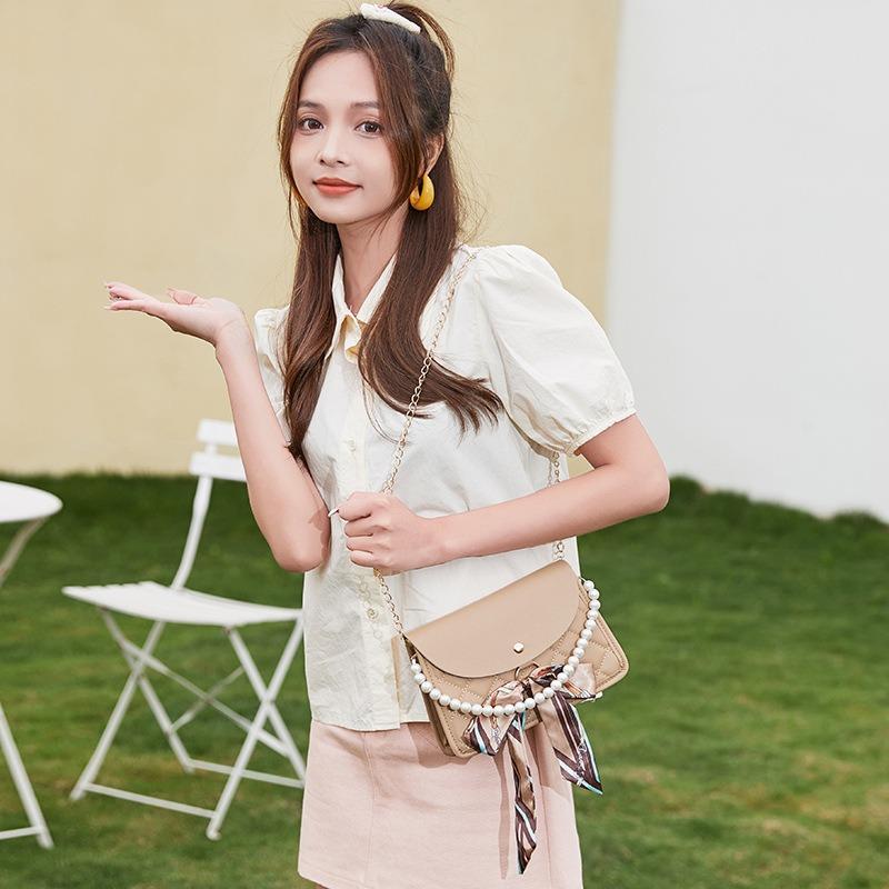 Pearl Portable Small Square Bag Versatile Silk Scarf Chain Single Shoulder Messenger Women's Bag Niche